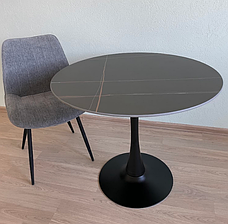 Стіл обідній круглий з керамічною стільницею T-325 VETRO лоран блек + чорний, фото 2