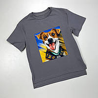 Сіра футболка для хлопчика з патріотичною нашивкою з матеріалу кулір р. 104-170