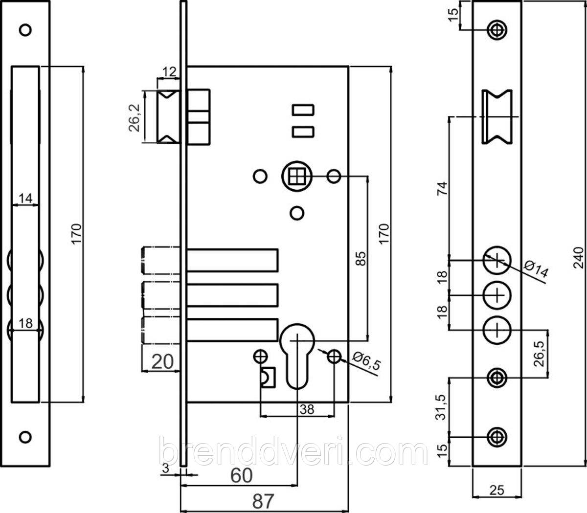 Механізм під циліндр Securemme 2071UAI60XX, фото 1