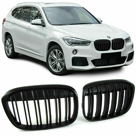 Решітка ноздрі BMW (БМВ) X1 Series F48, F49 (2016-2019) Чорний Мат 2 ребра