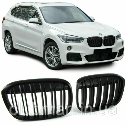 Решітка ноздрі BMW (БМВ) X1 Series F48, F49 (2016-2019) Чорний Мат 2 ребра, фото 1