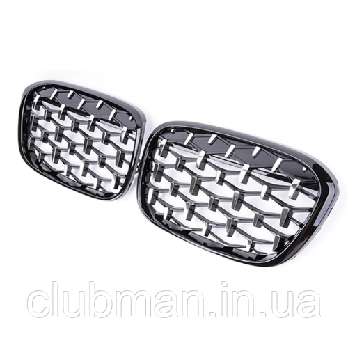 Решітка ноздрі BMW (БМВ) X1 Series F48, F49 (2016-2019) Унікальна, чорний глянець + Хром