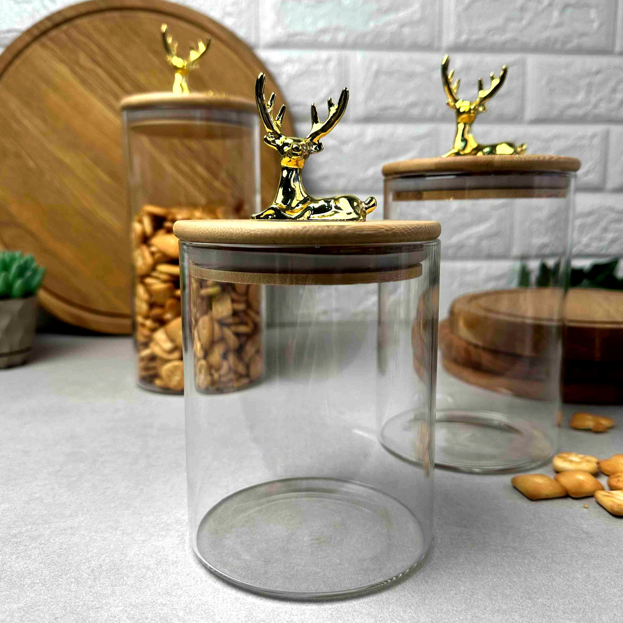 Скляна банка для зберігання з бамбуковою кришкою 750 мл Stag Олень