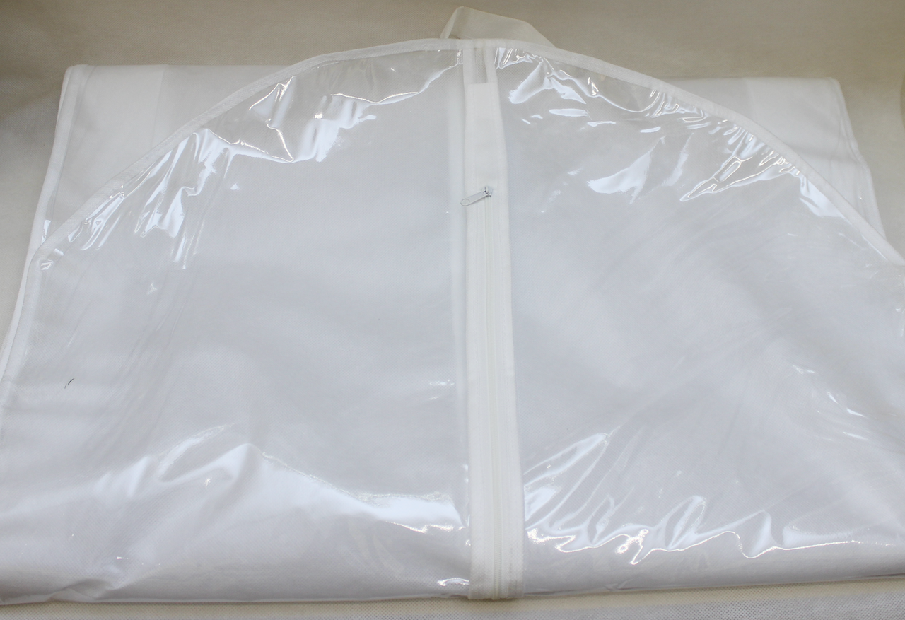 Чохол якісний для зберігання весільних суконь білого кольору BLAGOY-ART CH00001-0 спанбондовий на блискавці