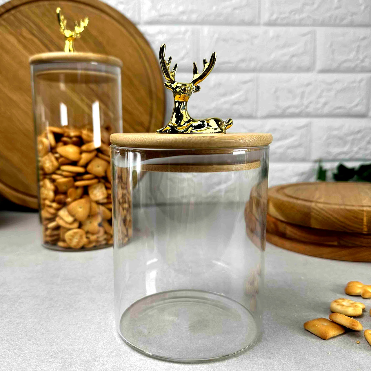 Скляна банка для зберігання з бамбуковою кришкою 950 мл Stag Олень