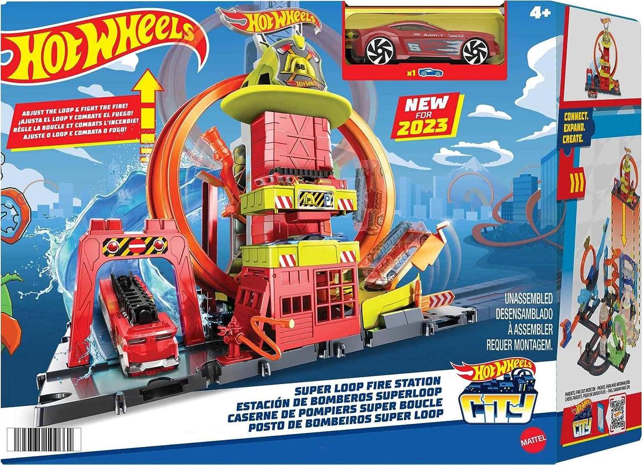 Hot Wheels City Downtown Fire Station Spinout Playset Car FMY96