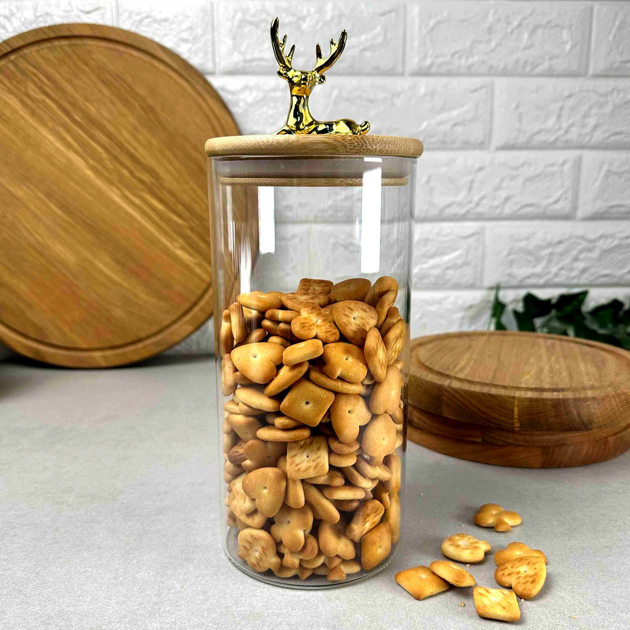 Скляна банка для зберігання з бамбуковою кришкою 1.3 л мл Stag Олень