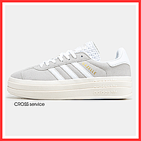 Кроссовки женские и мужские Adidas Gazelle Bold Grey White / кеды Адидас Газель болд серые белые