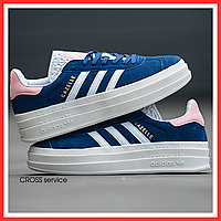 Кроссовки женские и мужские Adidas Gazelle Bold Blue White Pink / кеды Адидас Газель болд синие белые розовые 36