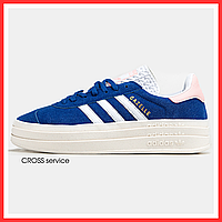 Кроссовки женские и мужские Adidas Gazelle Bold Blue White Pink / кеды Адидас Газель болд синие белые розовые