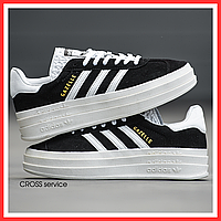 Кросівки жіночі і чоловічі Adidas Gazelle Bold Black White / кеди Адідас Газелі болд чорні