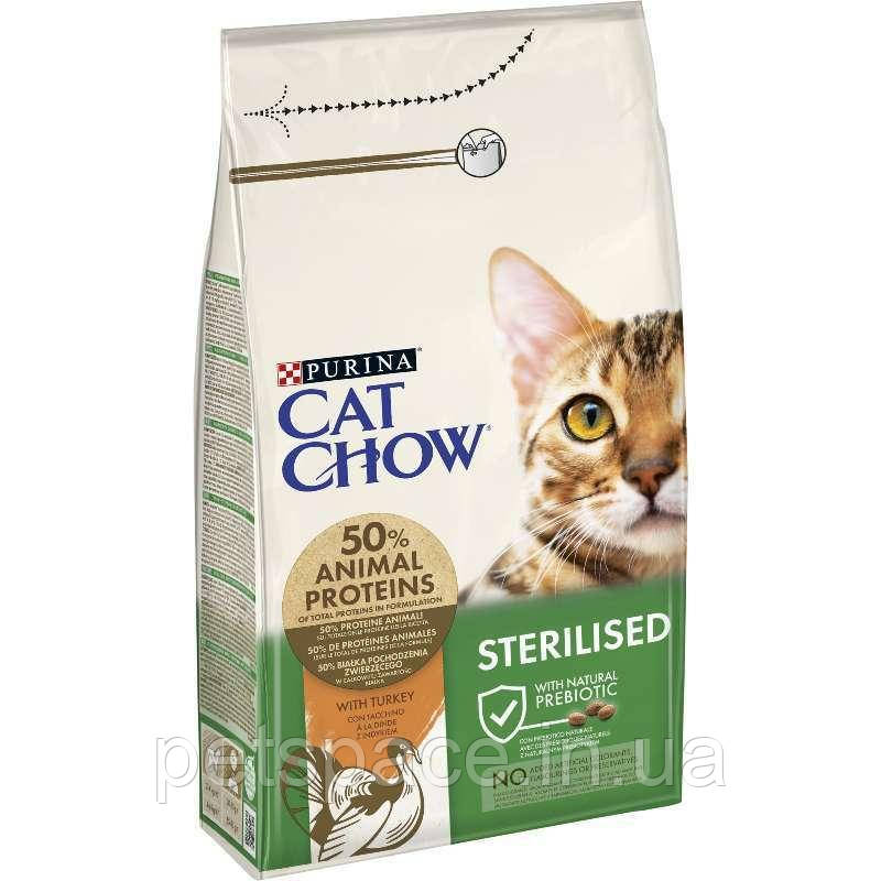 Корм для котів Cat Chow Sterilized (Кет Чау для стерилізованих котів, індичка) 1.5кг, фото 1