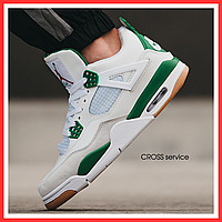 Кроссовки мужские и женские Nike Air Jordan 4 white green / Найк аир Джордан 4 белые с зеленымвысокие