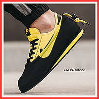 Кроссовки мужские Nike Cortez black yellow / Найк Кортез черные желтые кожаные