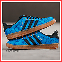 Кросівки чоловічі Adidas Gazelle x Gucci Blue Black / кеди Адідас Газель сині з чорним