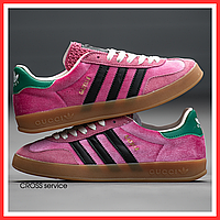 Кросівки жіночі Adidas x Gucci Gazelle Pink Velvet / кеди Адідас Газелі рожеві