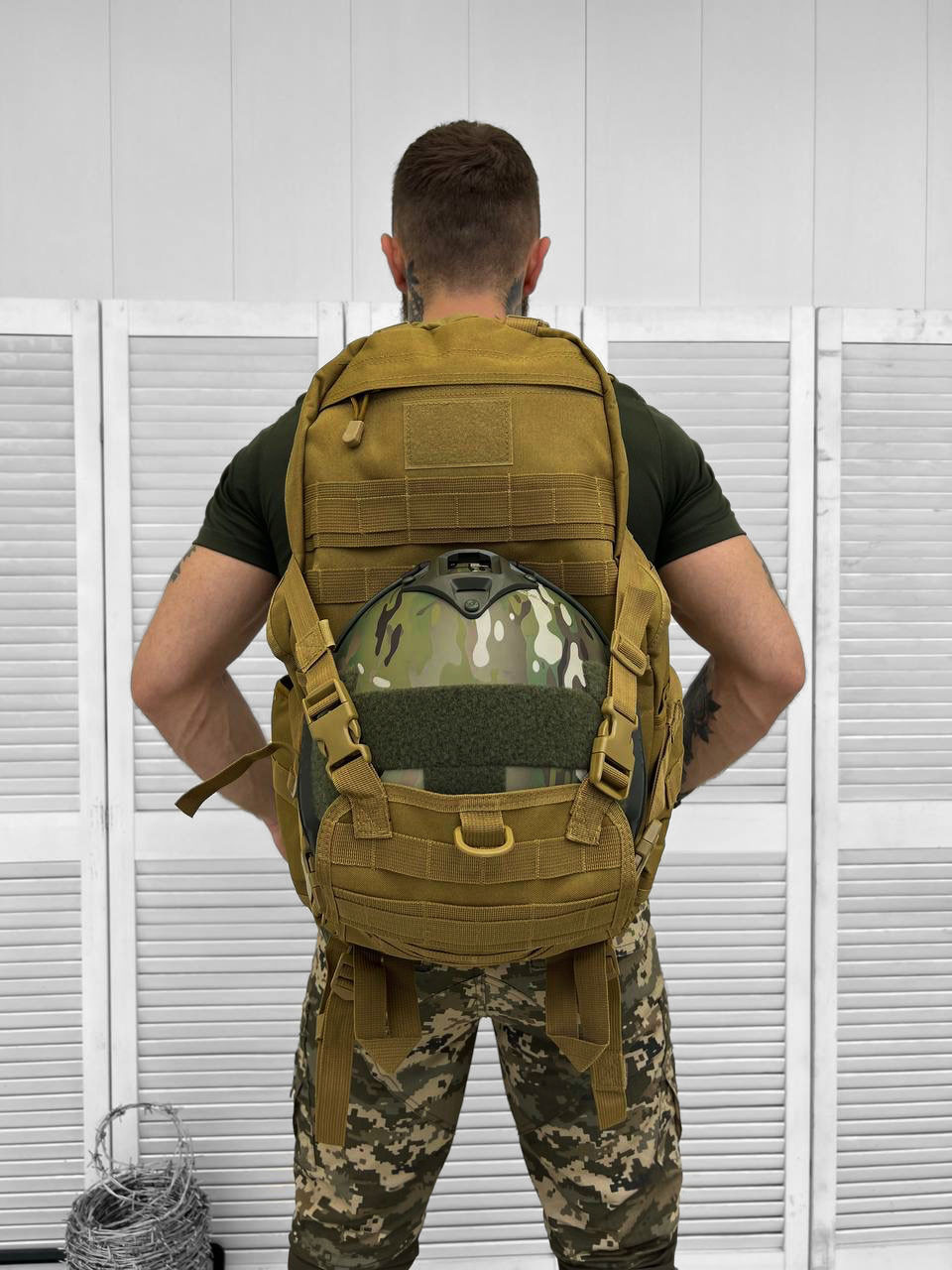 Тактический рюкзак с держателем для шлема на 30л койот, штурмовой армейский рюкзак - фото 6 - id-p1944818034