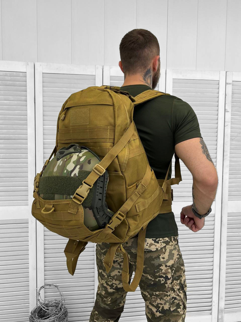 Тактический рюкзак с держателем для шлема на 30л койот, штурмовой армейский рюкзак - фото 7 - id-p1944818034