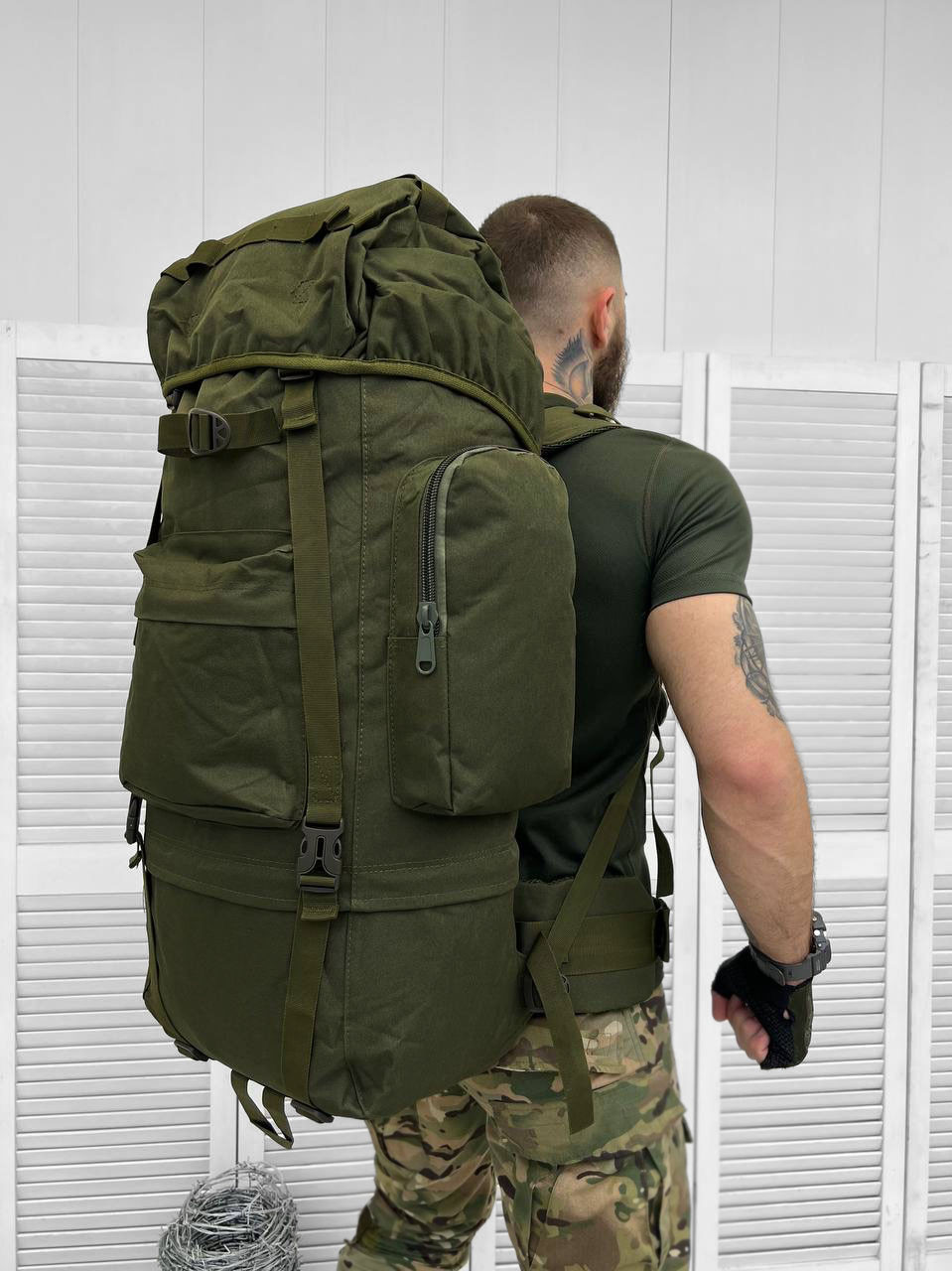 Тактический рюкзак олива на 65литров, Военный штурмовой рюкзак рамный - фото 1 - id-p1944818040