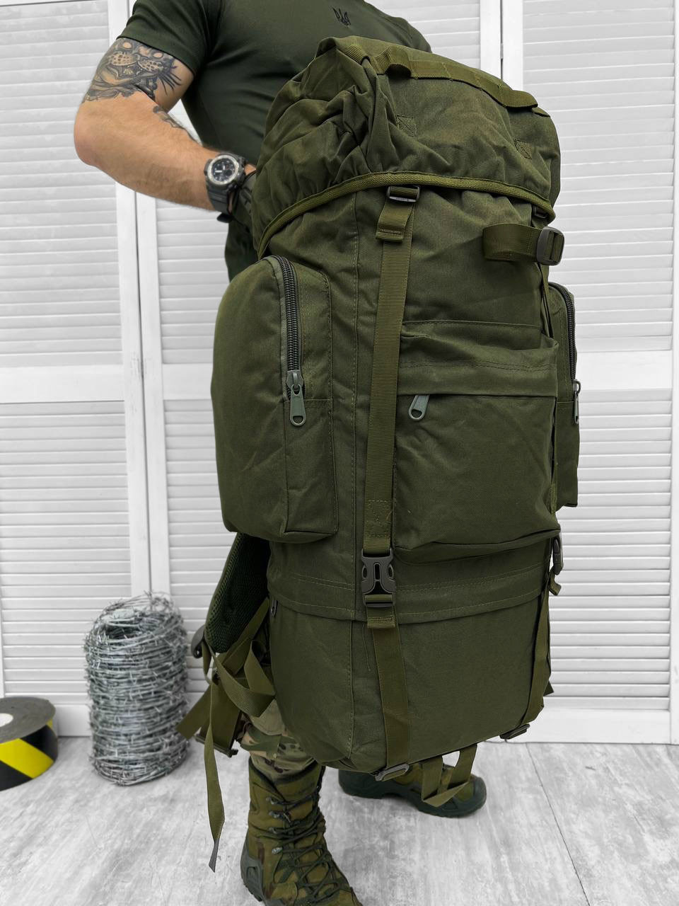 Тактический рюкзак олива на 65литров, Военный штурмовой рюкзак рамный - фото 4 - id-p1944818040