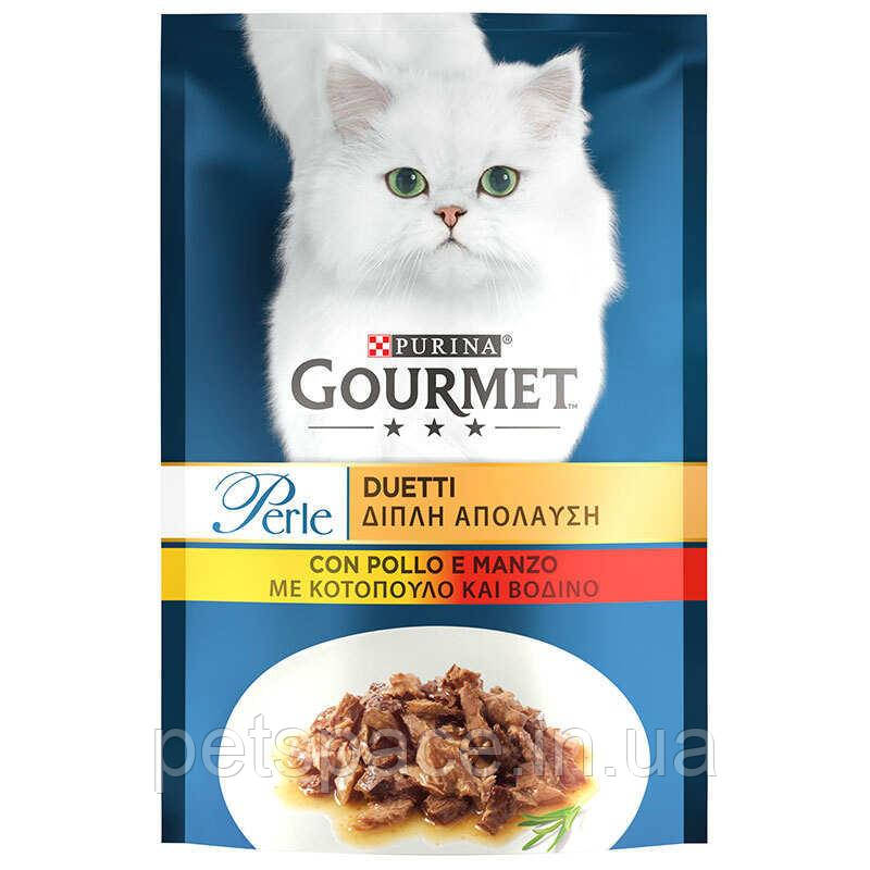 Вологий корм Purina Gourmet Perle (Гурме Перл з куркою та яловичиною в підливі) 85г