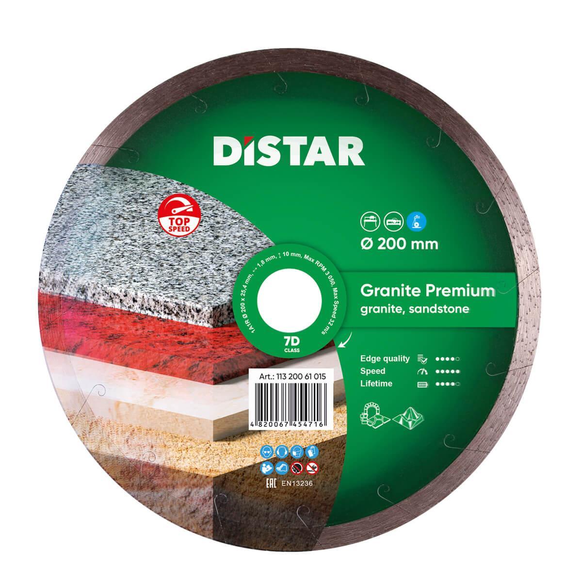 Круг Алмазний відрізний 200мм Distar для плиткорізу по граніту та мармуру 1A1R 200X25,4 GRANITE PREMIUM