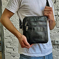Мужская сумка через плечо кожаная глянцевая черная Детройт Глянец 21х19х5 см, сумка мессенджер кожаная