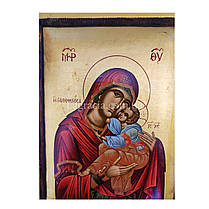 Писана ексклюзивна ікона Божої Матері Глікофілуса 20,5 Х 26,5 см, фото 3