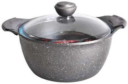 Каструля зі скляною кришкою O.M.S. Collection 3120 з гранітним покриттям 24 см 4,5 л Сірий (Туреччина), фото 1