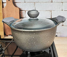 Каструля зі скляною кришкою O.M.S. Collection 3120 з гранітним покриттям 24 см 4,5 л Сірий (Туреччина), фото 4