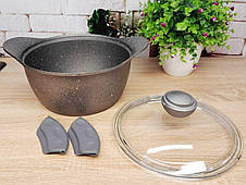Каструля зі скляною кришкою O.M.S. Collection 3120 з гранітним покриттям 24 см 4,5 л Сірий (Туреччина), фото 5