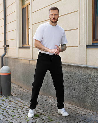Теплі чоловічі прямі спортивні штани чорний, фото 2