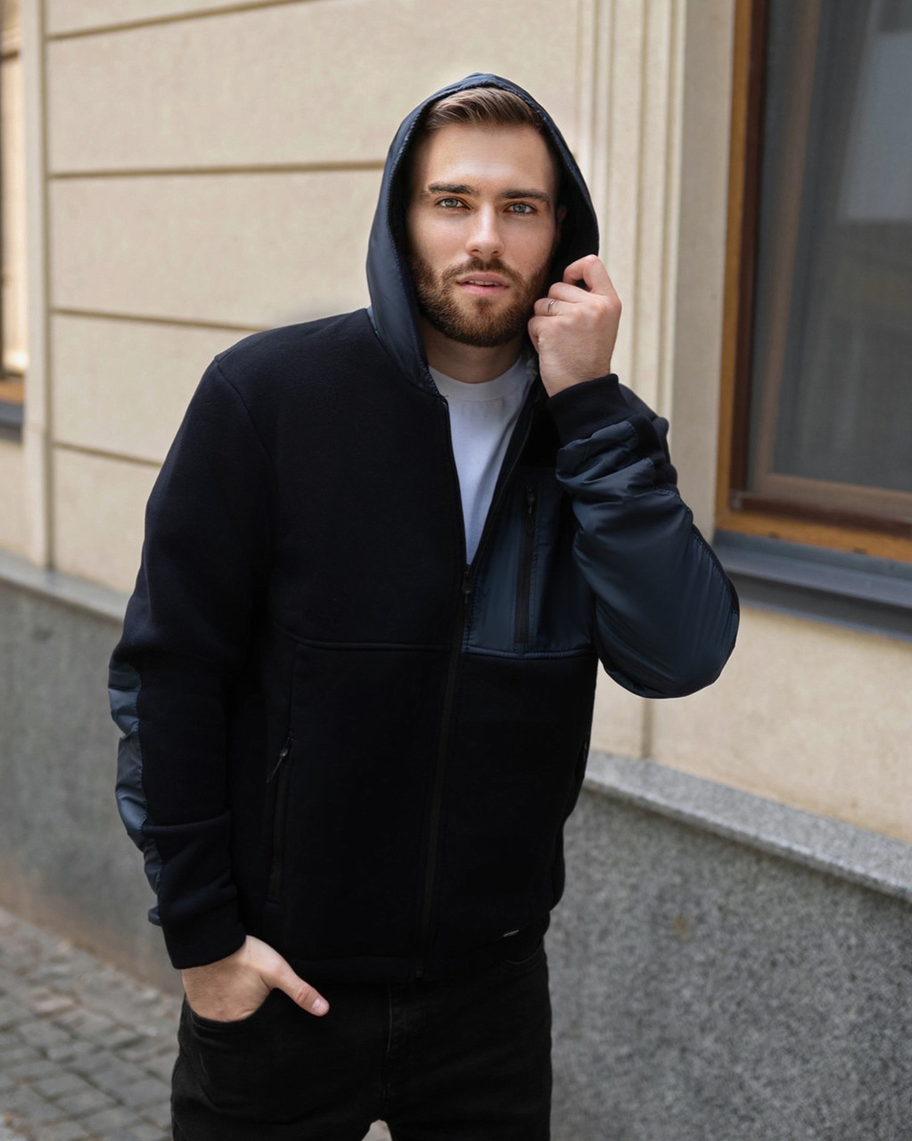 Тепла кофта на блискавці темно-синя