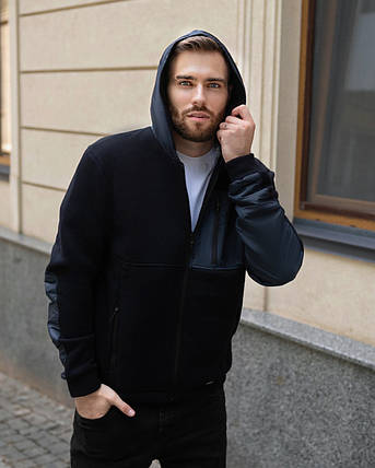 Тепла кофта на блискавці темно-синя, фото 1