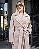 Зимове жіноче тепле світле світле пальто двобортне з високим вмістом вовни, фото 6