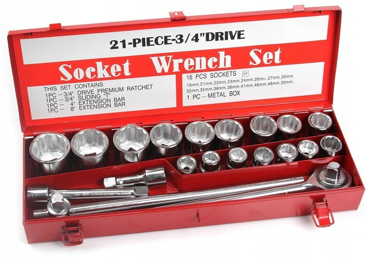 Комплект великих торцевих головок Mar-Pol M58250 21 елемент, металевий кейс, фото 1