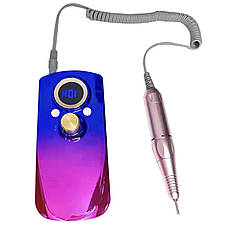 Портативний фрезер SG-702 на акумуляторі на 36 Вт. та 35 000 про. з дисплеєм - для манікюру та педикюру Синій з рожевим, фото 2