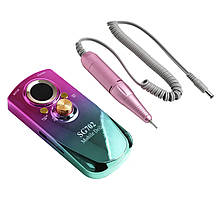 Портативний фрезер SG-702 (Рожевий з бірюзовим) на акумуляторі на 36 Вт. та 35 000 про. з дисплеєм - для манікюру та педюру