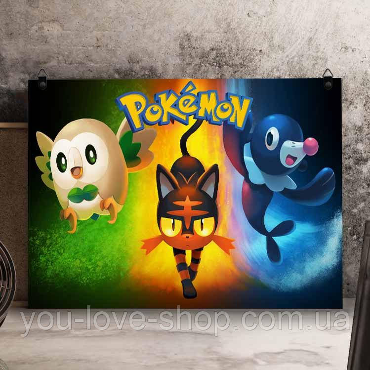 Металевий плакат Покемон "Стартові покемони" Pokemon, фото 1