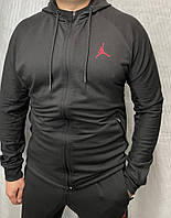 Мужской спортивный костюм Jordan с капюшоном черный трикотажный демисезонный весна осень