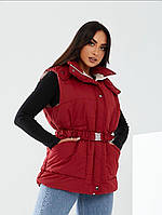 Женская жилетка бордового цвета с капюшоном размеры 42-54