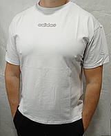 Мужская спортивная футболка Adidas оверсайз белая трикотаж коттон