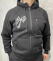 Мужской спортивный костюм Nike с капюшоном чёрный зимний теплый на флисе