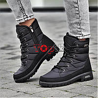 Только 37р и 39р!Дутики ботинки женские короткие черные зимние Дутіки черевики жіночі чорні зимові(Код: М3051)