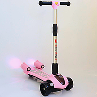 Детский самокат трехколесный с дымом и музыкой Kids Scooter, Розовый / Складной самокат с подсветкой