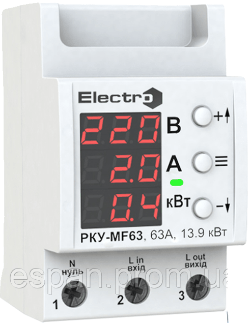 Реле напруги багатофункціональне РКУ MF63 Electro 63А 13,9кВт з термозахистом, фото 1