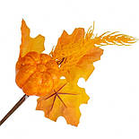Бутон'єрка "золота осінь" з листям, гарбузом і пшеницею 28 см, фото 2