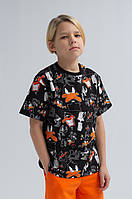 Чорна футболка оверсайз з принтом качок для хлопчика з матеріалу кулір р. 104-170