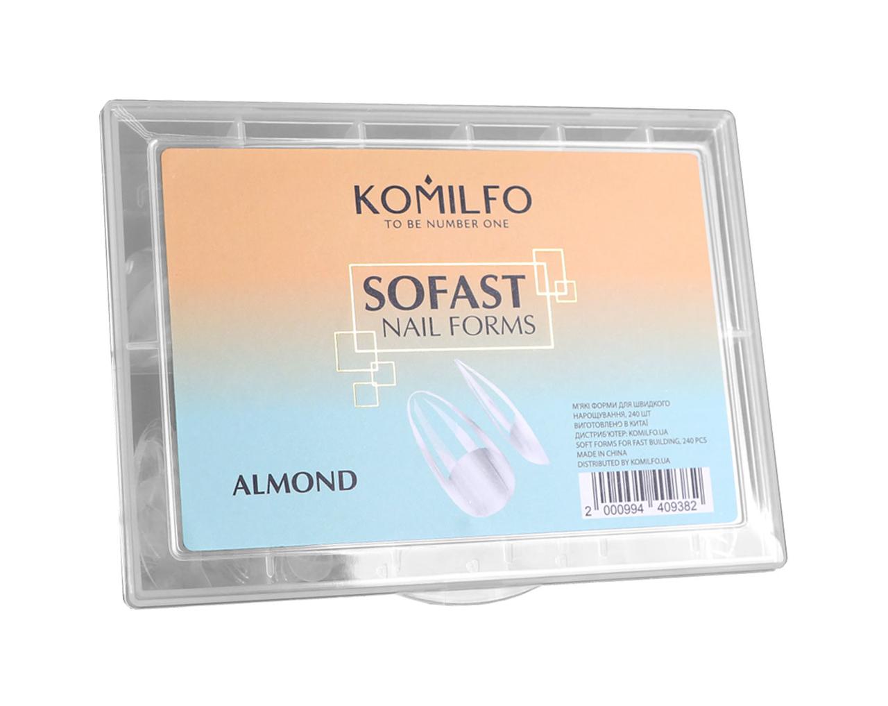 Гелеві тіпси для нарощування Komilfo SoFast Nail Forms Almond мигдаль, 240 шт, фото 1