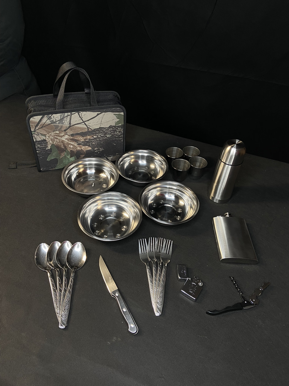 Набір посуду для пікніка з неіржавкої сталі на 4 персони (04-4) посуд металевий для пікніка